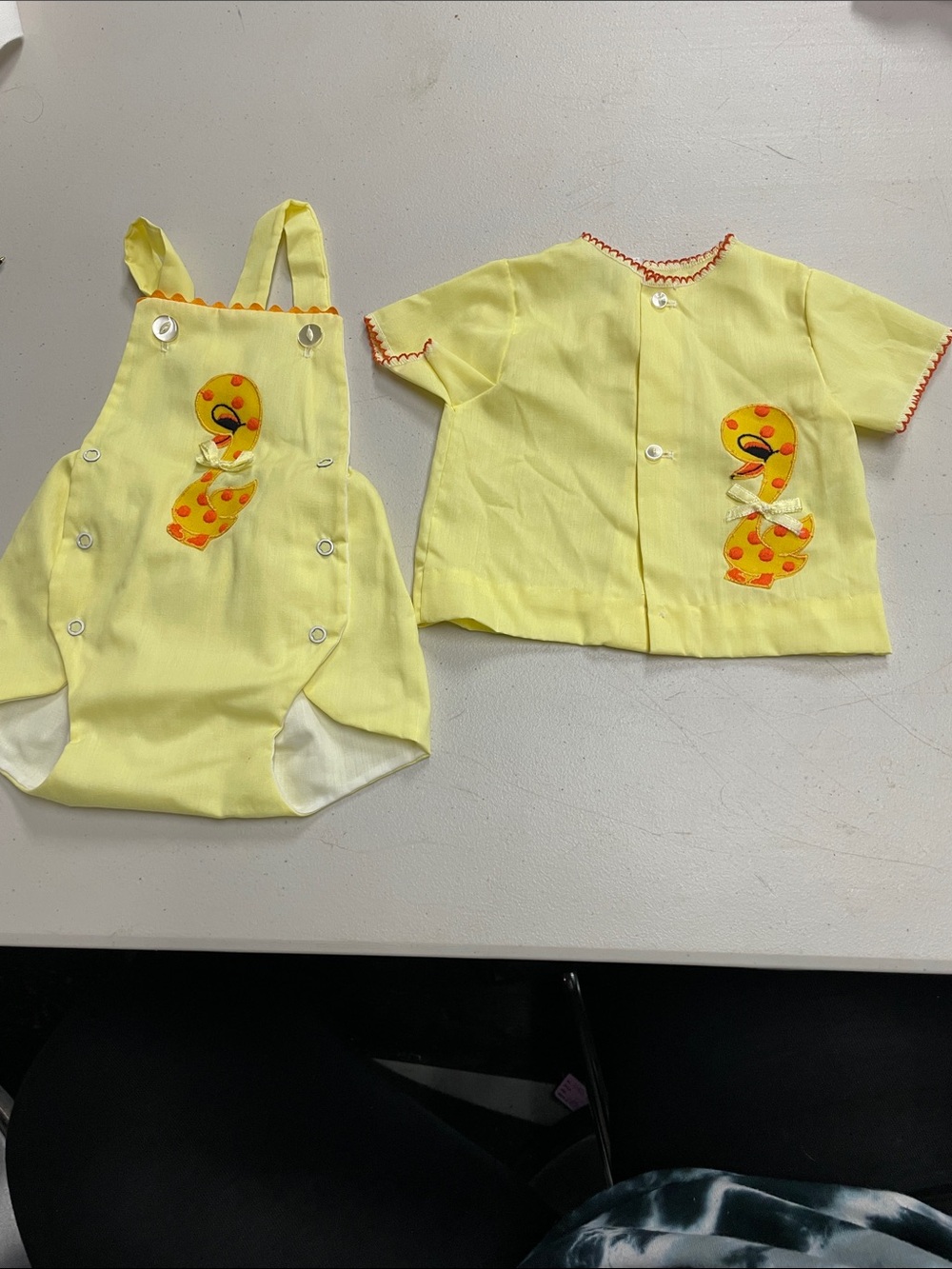 Vintage Taylor Yellow Duck Appliqué Kids Two-Piece Set 3-6 M